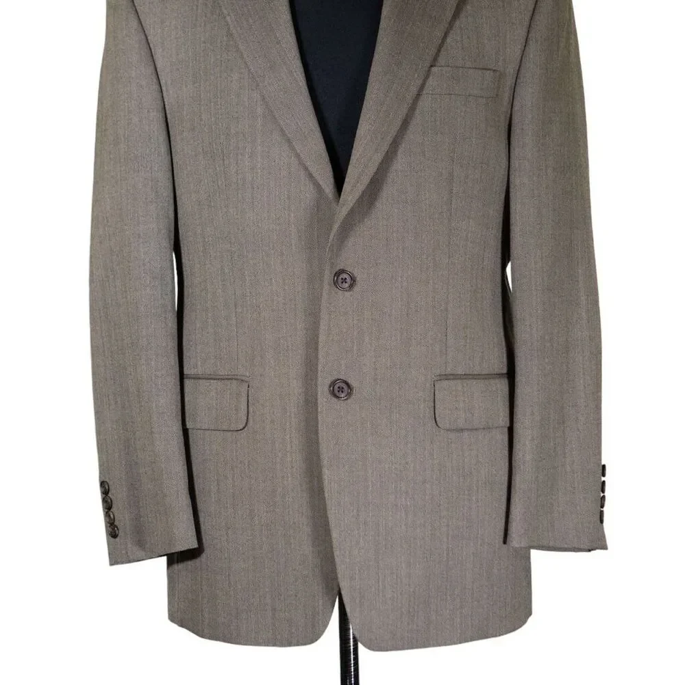 Ralph Lauren Mens Blazer Brown Herringbone Wool Lined Suit Jacket Sport Coat 38R